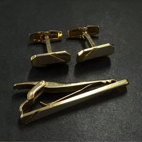 Authentic Christian Dior Yves Saint Laurent Gold Tone Cufflinks & tie clip PICK1 - Picture 5 of 11